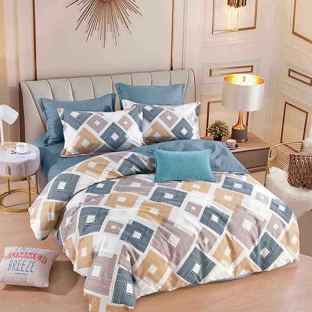 Спално бельо с ластик - синьо с ромбоиди