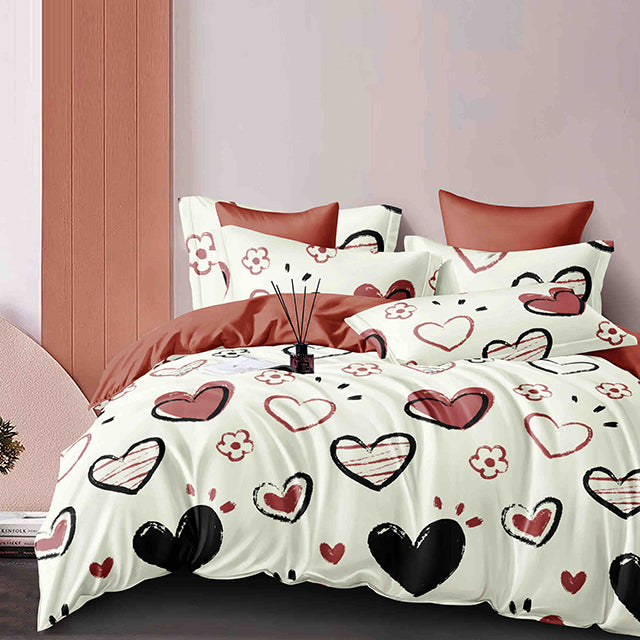 Спално бельо с ластик - кремав цвят със сърца