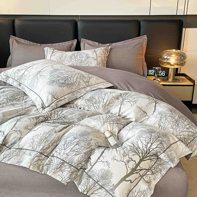 Спално бельо от бархет с ластик - кафяво с горски мотив