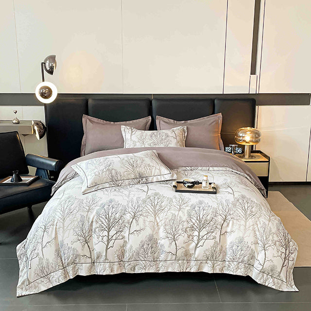 Спално бельо от бархет с ластик - кафяво с горски мотив