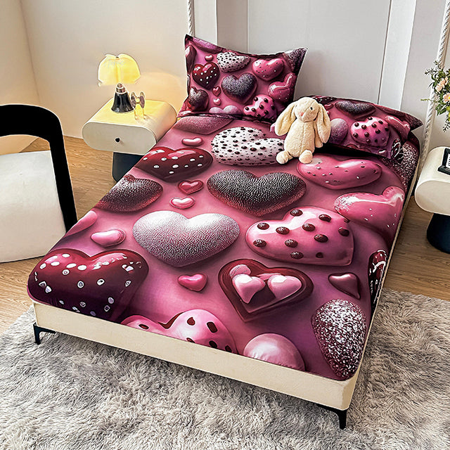 5D Комплект от 3 части - цвят циклама със сърца