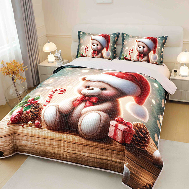 5D Коледна кувертюра от 3 части - сиво с мече