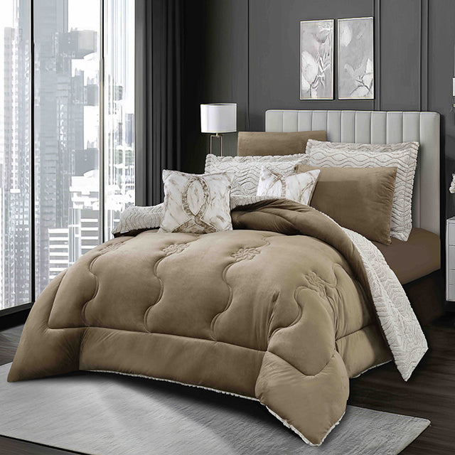 Луксозно спално бельо с изкуствен заешки косъм и кадифе - бяло и кафяво - FX-02