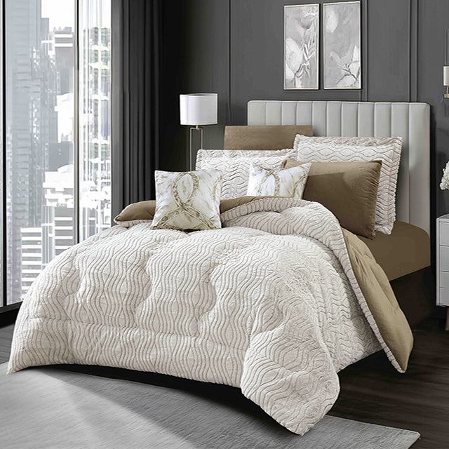 Луксозно спално бельо с изкуствен заешки косъм и кадифе - бяло и кафяво