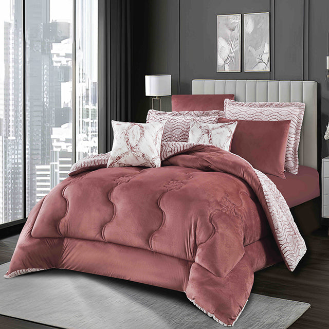 Луксозно спално бельо с изкуствен заешки косъм и кадифе - бяло и червено - FX-03