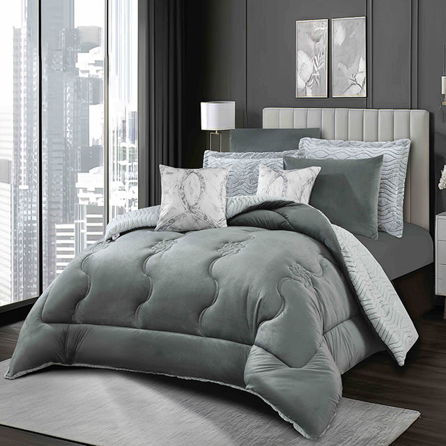 Луксозно спално бельо с изкуствен заешки косъм и кадифе - бяло и сиво - FX-04