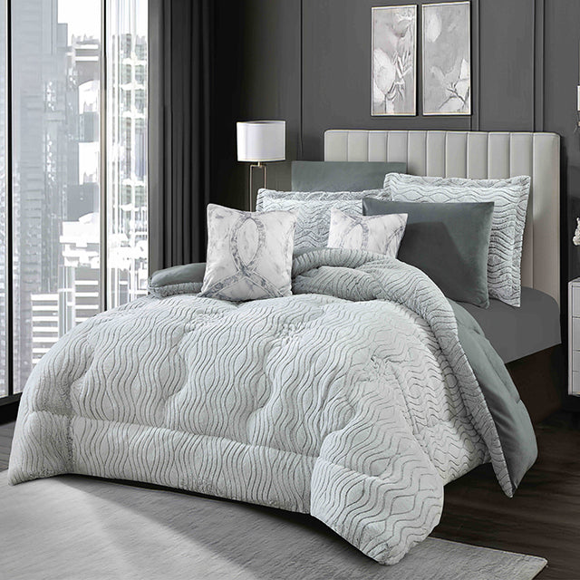 Луксозно спално бельо с изкуствен заешки косъм и кадифе - бяло и сиво