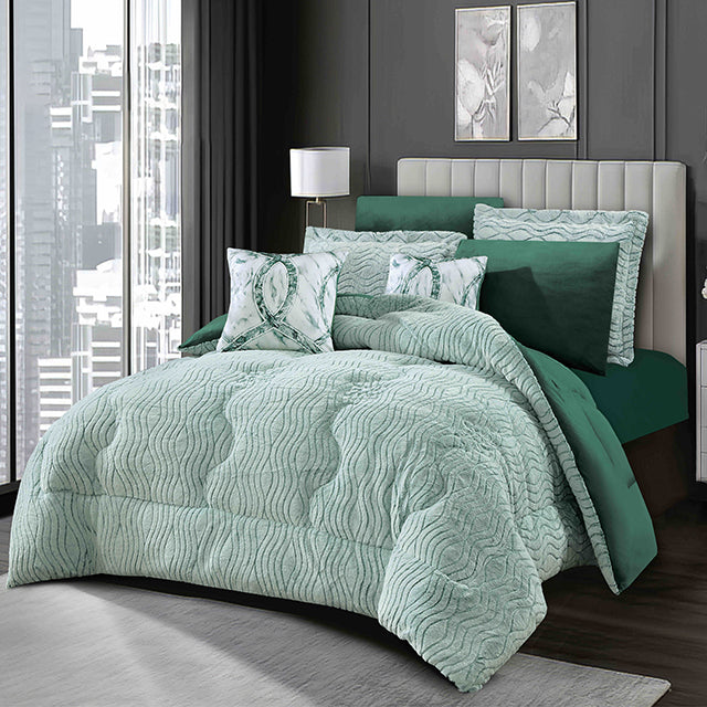 Луксозно спално бельо с изкуствен заешки косъм и кадифе - бяло и зелено