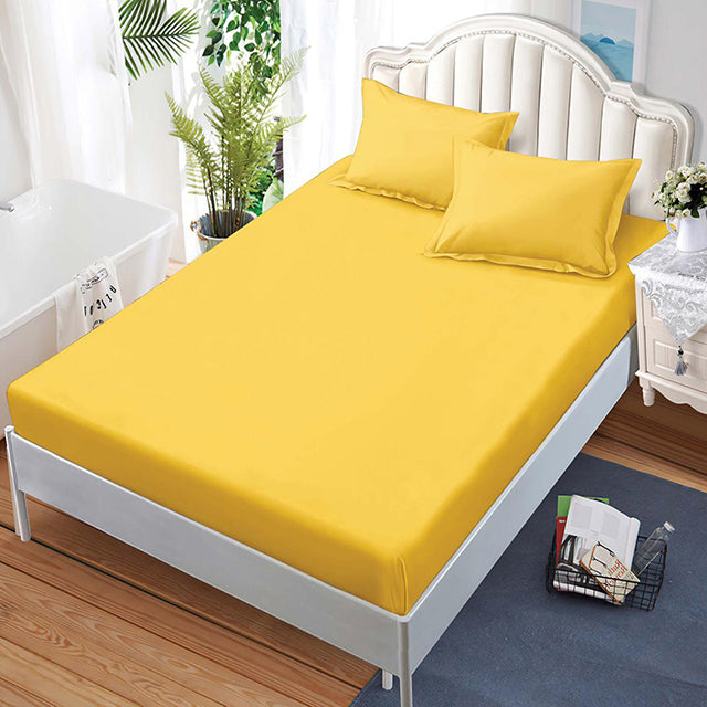Спално бельо с ластик от 100% памук – жълто