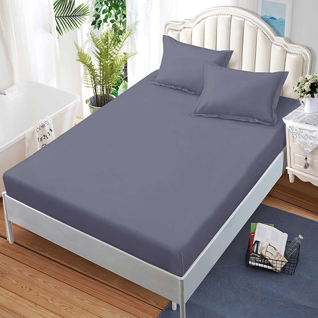 Спално бельо с ластик от 100% памук – тъмносиво