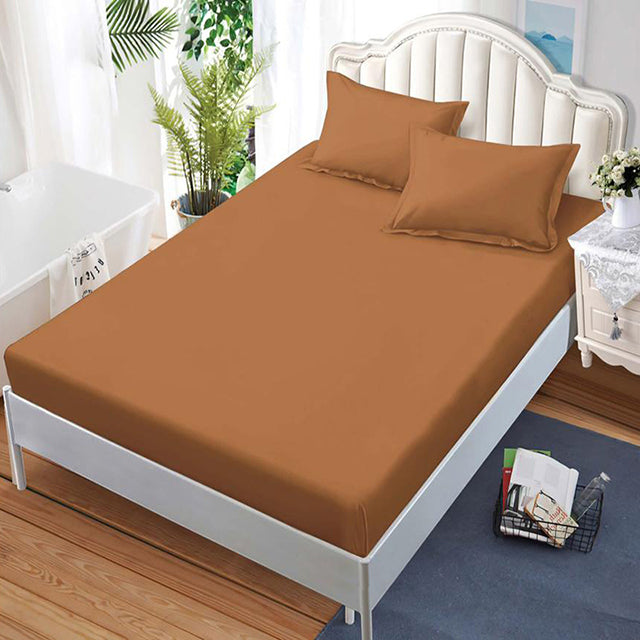 Спално бельо с ластик от 100% памук – кафяво