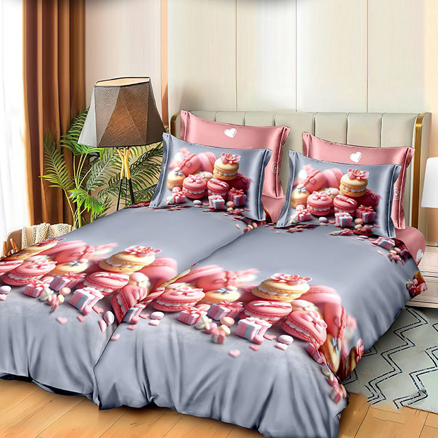 Спално бельо с 2 плика - розово и сиво с френски макарони