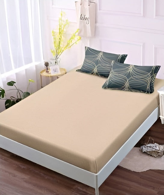 Спално бельо с ластик - синьо и бежово с ивици