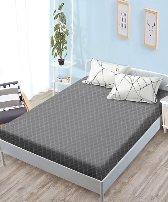 Спално бельо с ластик - бяло и сиво