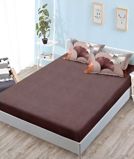 Спално бельо с ластик - сиво и кафяво с цветя