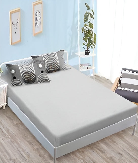 Спално бельо с ластик - сиво с геометричен мотив