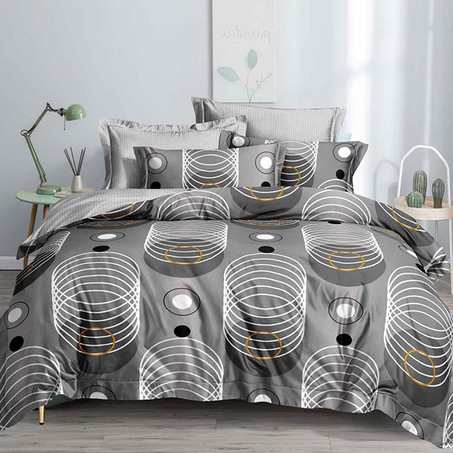 Спално бельо с ластик - сиво с геометричен мотив