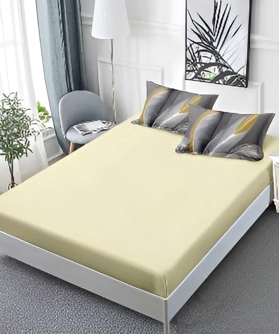 Спално бельо с ластик - сиво и светлозелено с пера