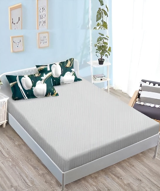 Спално бельо с ластик - зелено и сиво с цветя и пеперуди