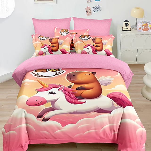 Детско спално бельо от 100% памук - розово с Капибара