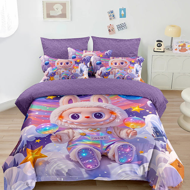 Детско спално бельо от 100% памук - лилаво с Лабубу