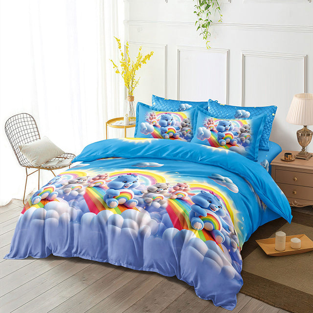 Спално бельо с ластик от 100% памук – синьо с мечета