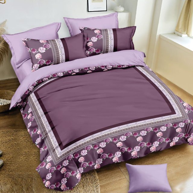 Спално бельо от бархет – светло и тъмнолилаво с розички