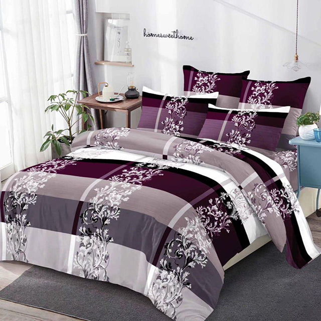 Спално бельо от 100% памук – тъмнолилаво с интересен дизайн