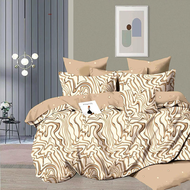 Спално бельо от 100% памук – бежово и кафяво с тъмни ивици