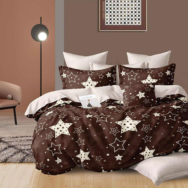 Спално бельо от 100% памук – кафяво и бежово със звездички