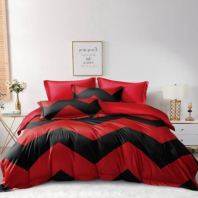 Спално бельо от 100% памук – червено и черно с линии