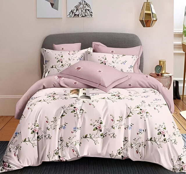 Спално бельо от 100% памук – розово с клонки