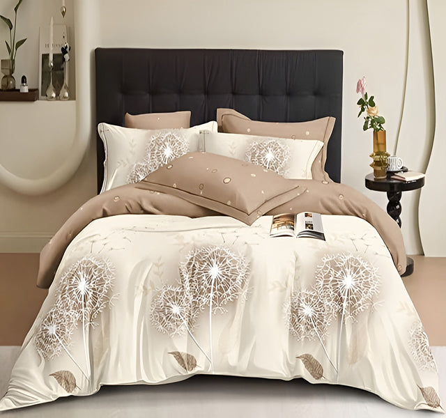 Спално бельо от 100% памук – бежово с глухарчета