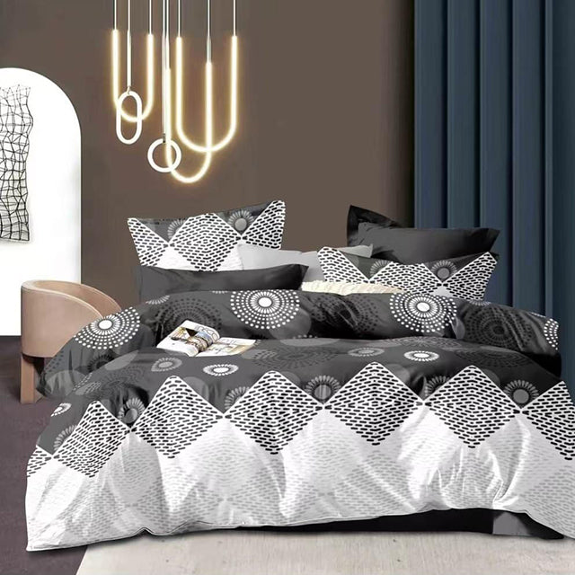 Спално бельо от 100% памук – черно и бяло с геометричен дизайн - MF-449