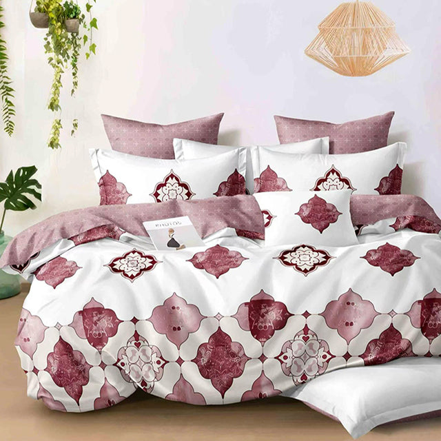 Спално бельо от 100% памук – бяло и розово с интересен дизайн