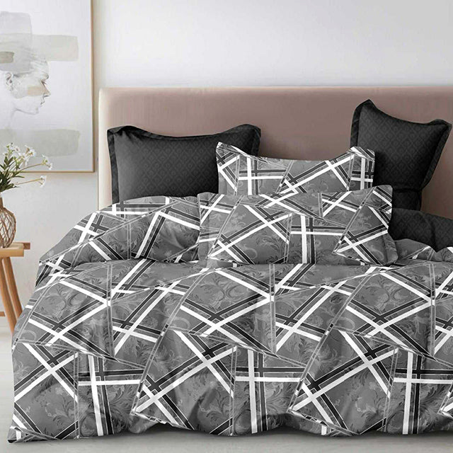 Спално бельо от 100% памук – сиво и черно с линии