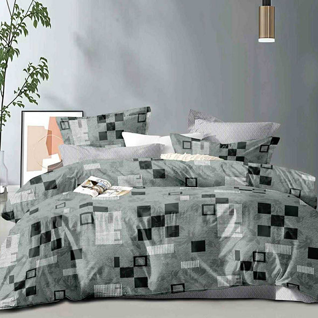 Спално бельо от 100% памук – зелено и сиво с квадратчета
