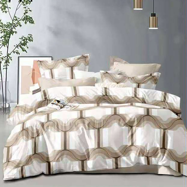 Спално бельо от 100% памук – бежово с вълнообразни линии