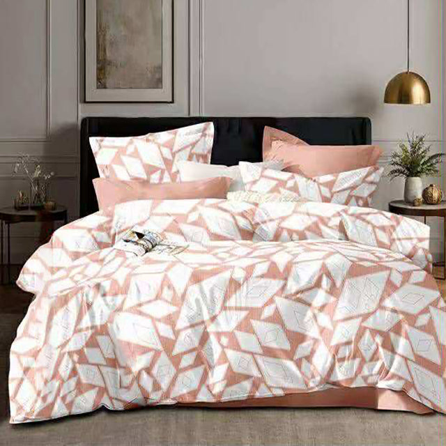 Спално бельо от 100% памук – цвят праскова с геометричен дизайн