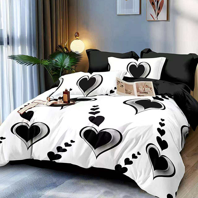 Спално бельо от 100% памук – бяло и черно със сърца - MF-468