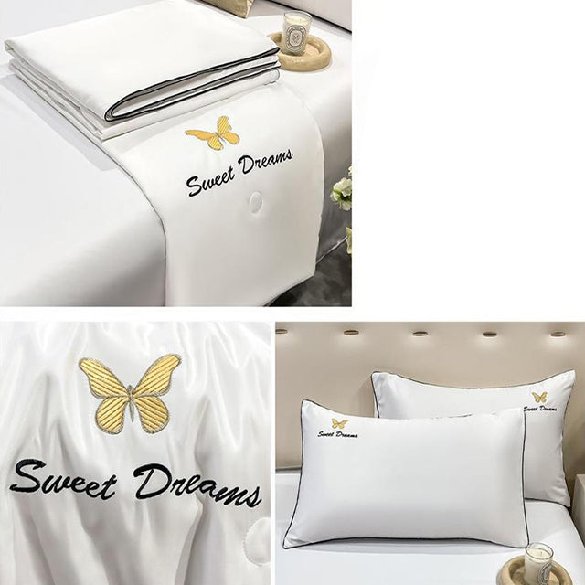 Луксозно спално бельо с нежно покривало и бродерия – бяло