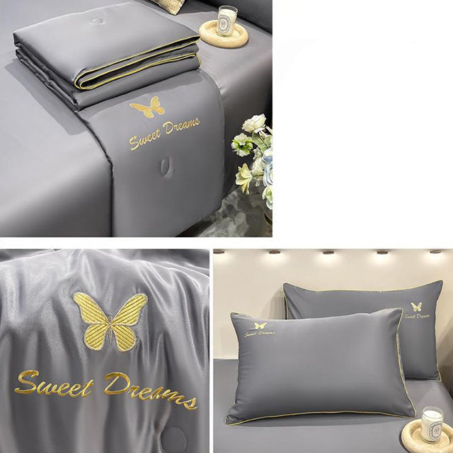 Луксозно спално бельо с нежно покривало и бродерия – тъмносиво