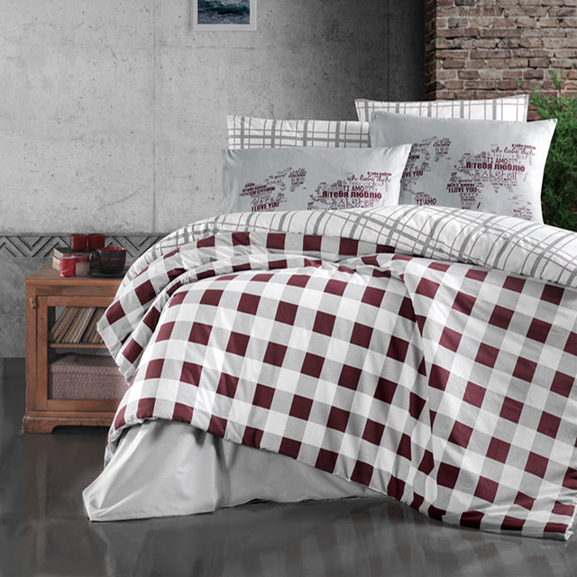 Спално бельо с 2 плика от Ранфорс памук - EDMON DARK RED