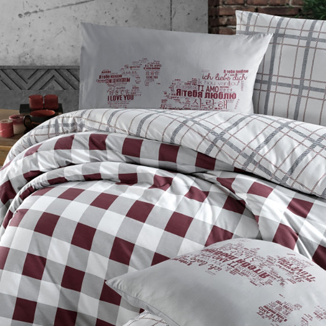 Спално бельо с 2 плика от Ранфорс памук - EDMON DARK RED