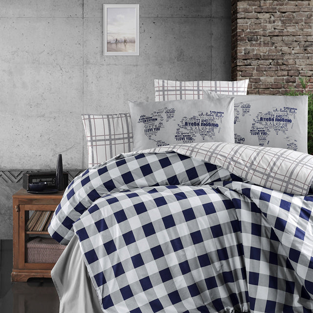 Спално бельо с 2 плика от Ранфорс памук - EDMON NAVY BLUE