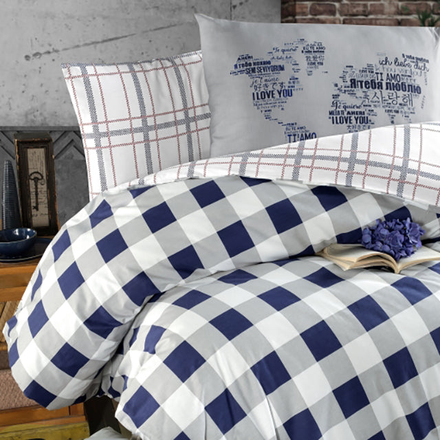 Спално бельо с 2 плика от Ранфорс памук - EDMON NAVY BLUE