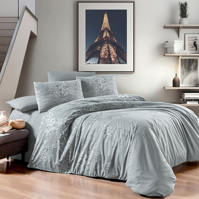 Спално бельо с 2 плика от Ранфорс памук - RUMISA GREY