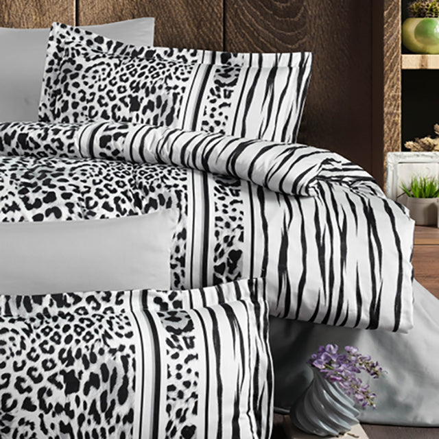 Спално бельо с 2 плика от Ранфорс памук - LEOPARD BLACK
