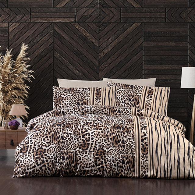 Спално бельо с 2 плика от Ранфорс памук - LEOPARD BROWN