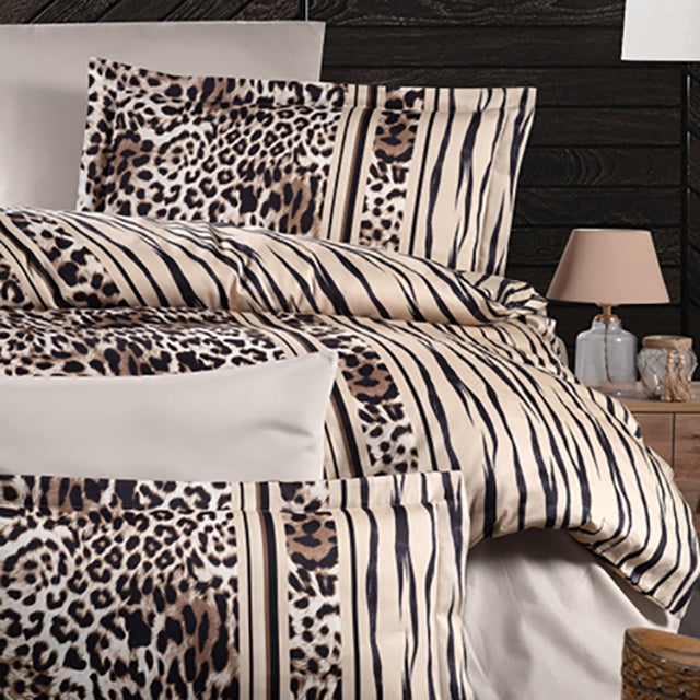 Спално бельо с 2 плика от Ранфорс памук - LEOPARD BROWN